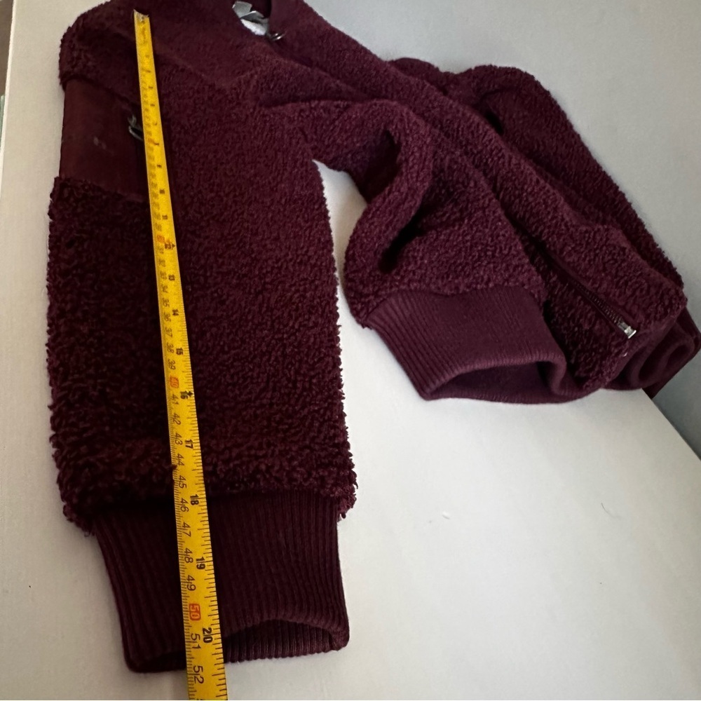 Bench Teddy Bear Bomber Jacket Maroon Zipper Pockets Size S - Picture 10 of 10